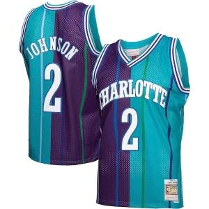 Perfecto Duradero Larry Johnson Charlotte Hornets Hardwood Classics Split Swingman Jersey Teal/Purple