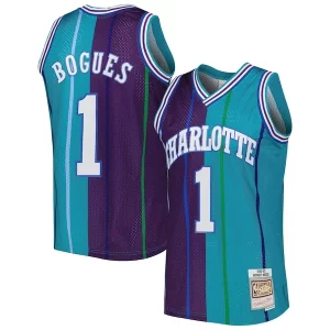 Moderno Sofisticado Elegante Muggsy Bogues Charlotte Hornets Hardwood Classics 1992/93 Split Swingman Jersey Teal/Purple
