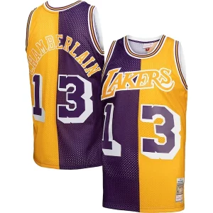 Increíble Original Elegante Wilt Chamberlain Los Angeles Lakers Hardwood Classics 1971/72 Split Swingman Jersey Purple/Gold