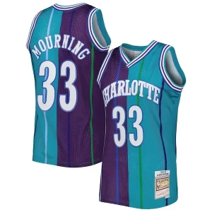 Moderno Sofisticado Bonito Alonzo Mourning Charlotte Hornets Hardwood Classics 1992/93 Split Swingman Jersey Teal/Purple