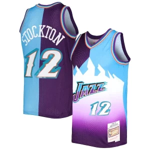 Sofisticado Atractivo John Stockton Utah Jazz Hardwood Classics 1996/97 Split Swingman Jersey Purple/Turquoise
