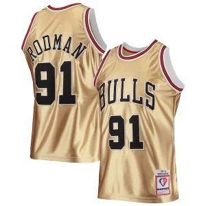 Hermoso Lujoso Fácil de llevar Dennis Rodman Chicago Bulls 75th Anniversary 1997/98 Hardwood Classics Swingman Jersey Gold
