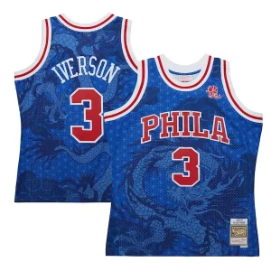 Maravilloso Original Allen Iverson Philadelphia 76ers 1996/97 Hardwood Classics Asian Heritage 6.0 Swingman Throwback Player Jersey Royal