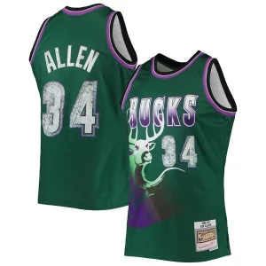 Perfecto Estupendo Ray Allen Milwaukee Bucks 1996/97 Hardwood Classics NBA 75th Anniversary Diamond Swingman Jersey Green