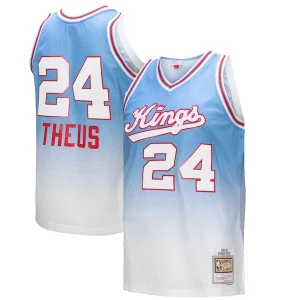 Lujoso Reggie Theus Sacramento Kings 1985/86 Hardwood Classics Fadeaway Swingman Player Jersey White/Light Blue
