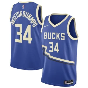 Resistente Giannis Antetokounmpo Milwaukee Bucks Nike Unisex 2024/25 Swingman Player Jersey City Edition Royal
