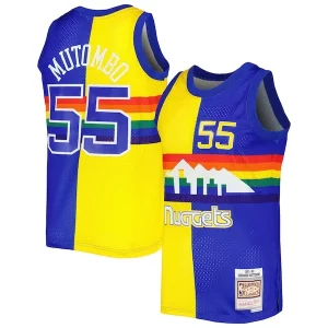 Único Exquisito Dikembe Mutombo Denver Nuggets Hardwood Classics 1991/92 Split Swingman Jersey Royal/Gold