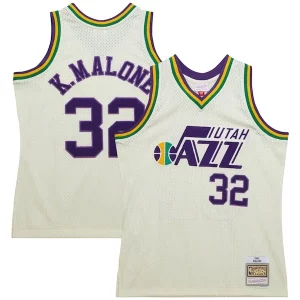 Fácil de llevar Karl Malone Utah Jazz Chainstitch Swingman Jersey Cream