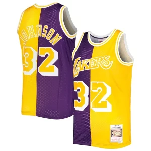 Versátil Magic Johnson Los Angeles Lakers Hardwood Classics 1984/85 Split Swingman Jersey Purple/Gold