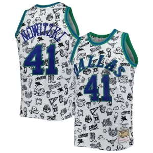 Cool Dirk Nowitzki Dallas Mavericks 1998/99 Hardwood Classics Doodle Swingman Jersey White