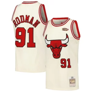 Moderno Lujoso Fantástico Dennis Rodman Chicago Bulls Chainstitch Swingman Jersey Cream