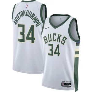 Genial Versátil Único Giannis Antetokounmpo Milwaukee Bucks Nike Unisex Swingman Jersey Association Edition White/Hunter Green