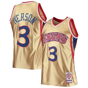 Cool Único Original Allen Iverson Philadelphia 76ers 75th Anniversary 1996/97 Hardwood Classics Swingman Jersey Gold