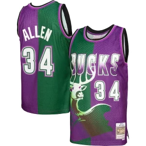 Increíble Original Ray Allen Milwaukee Bucks Hardwood Classics 1996/97 Split Swingman Jersey Green/Purple