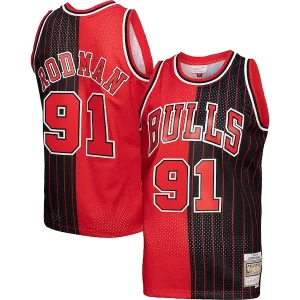 Genial Dennis Rodman Chicago Bulls Big & Tall Hardwood Classics 1995/96 Split Swingman Jersey Red/Black