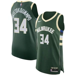 Práctico Giannis Antetokounmpo Milwaukee Bucks Nike Authentic Jersey Association Edition Hunter Green