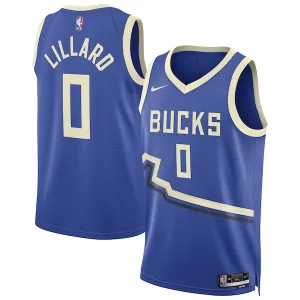 Perfecto Maravilloso Delicioso Damian Lillard Milwaukee Bucks Nike Unisex 2024/25 Swingman Player Jersey City Edition Royal