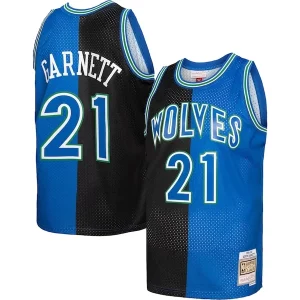 Fantástico Kevin Garnett Minnesota Timberwolves Hardwood Classics 1995/96 Split Swingman Jersey Black/Blue