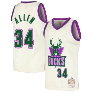Ideal Bonito Magnífico Ray Allen Milwaukee Bucks Chainstitch Swingman Jersey Cream