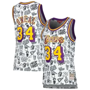 Exquisito Encantador Shaquille O'Neal Los Angeles Lakers Women's 1996 Doodle Swingman Jersey White