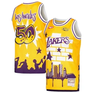 Fantástico Los Angeles Lakers x Tats Cru Hardwood Classics Fashion Jersey Gold