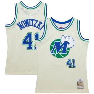 Versátil Dirk Nowitzki Dallas Mavericks Chainstitch Swingman Jersey Cream