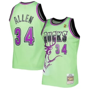 Fácil de llevar Cool Ray Allen Milwaukee Bucks 1996 97 Hardwood Classics Reload 3.0 Swingman Jersey Green