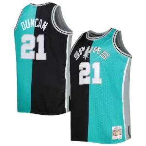 Único Tim Duncan San Antonio Spurs Big & Tall Hardwood Classics 1998/99 Split Swingman Jersey Black/Teal