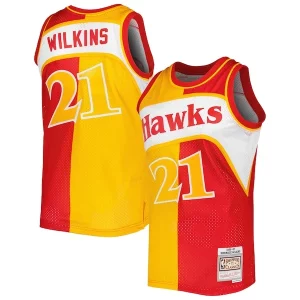 Duradero Fantástico Dominique Wilkins Atlanta Hawks Hardwood Classics 1986/87 Split Swingman Jersey Yellow/Red