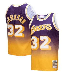 Único Magic Johnson Los Angeles Lakers 1984/85 Hardwood Classics Fadeaway Swingman Player Jersey Gold/Purple