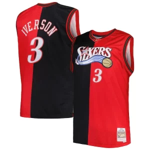 Perfecto Delicioso Atractivo Allen Iverson Philadelphia 76ers Big & Tall Hardwood Classics 2000/01 Split Swingman Jersey Black/Red